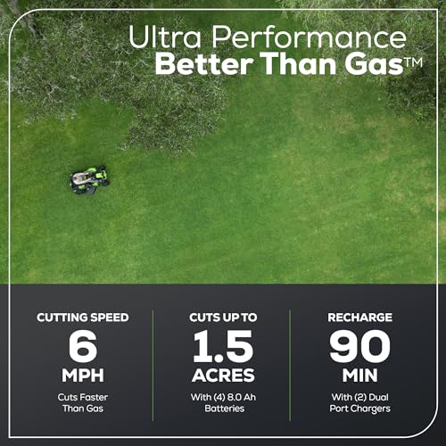 Greenworks 60V 42” Cordless Electric CrossoverT Riding Mower, (4) 8.0Ah Batteries and (2) Dual Port Turbo Chargers