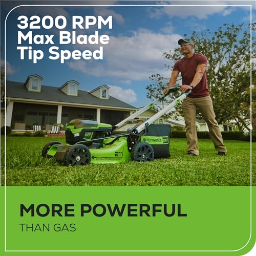 Greenworks 60V 21" Self-Propelled Cordless Lawn Mower, Brushless Motor, LED Lights, Includes 2X 4.0Ah Batteries & Rapid Dual-Port Charger(75+ Tool Compatibility, 45Min Runtime)