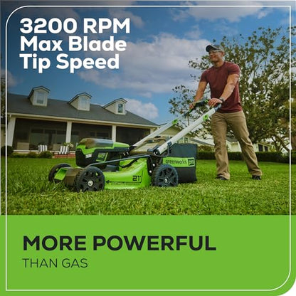 Greenworks 60V 21" Self-Propelled Cordless Lawn Mower, Brushless Motor, LED Lights, Includes 2X 4.0Ah Batteries & Rapid Dual-Port Charger(75+ Tool Compatibility, 45Min Runtime)