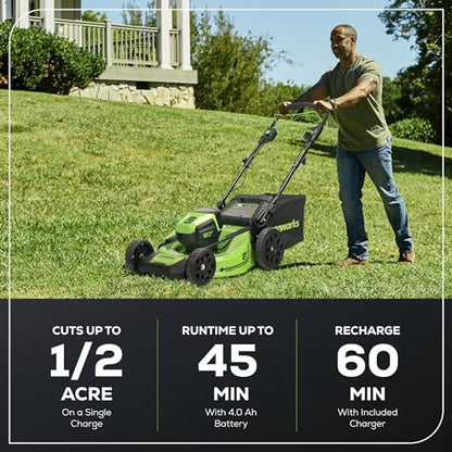 Greenworks 80V 21" Brushless Cordless (Self-Propelled) Lawn Mower (75+ Compatible Tools), 4.0Ah Battery and 60 Minute Rapid Charger Included