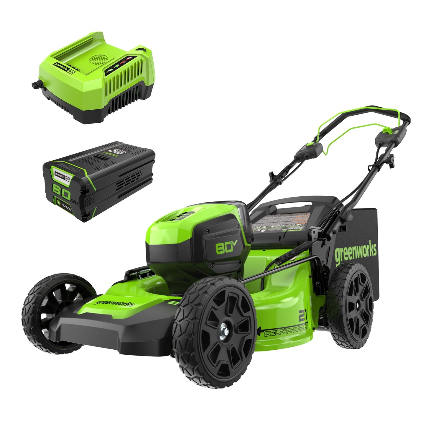 Greenworks 80V 21" Brushless Cordless (Self-Propelled) Lawn Mower (75+ Compatible Tools), 4.0Ah Battery and 60 Minute Rapid Charger Included