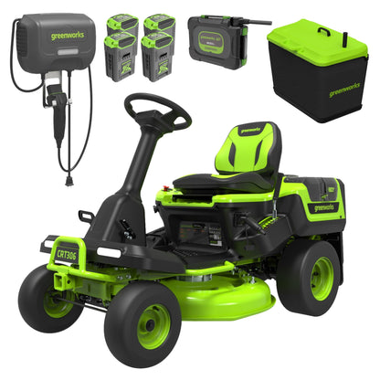 Greenworks 60V 30" Tractor+Rear Bagger+Bagging Blades,(4) 8.0Ah+(1) 20.0Ah Batteries+Wall Charger