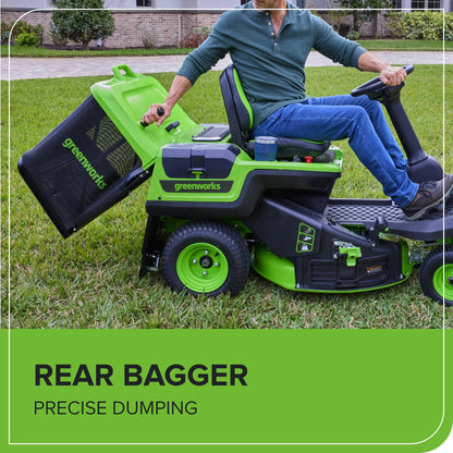 Greenworks 60V 30" Tractor+Rear Bagger+Bagging Blades,(4) 8.0Ah+(1) 20.0Ah Batteries+Wall Charger