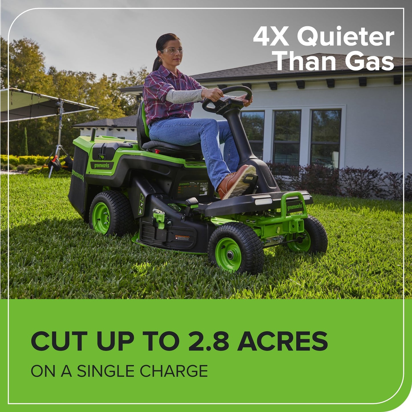 Greenworks 60V 30" Tractor+Rear Bagger+Bagging Blades,(4) 8.0Ah+(1) 20.0Ah Batteries+Wall Charger