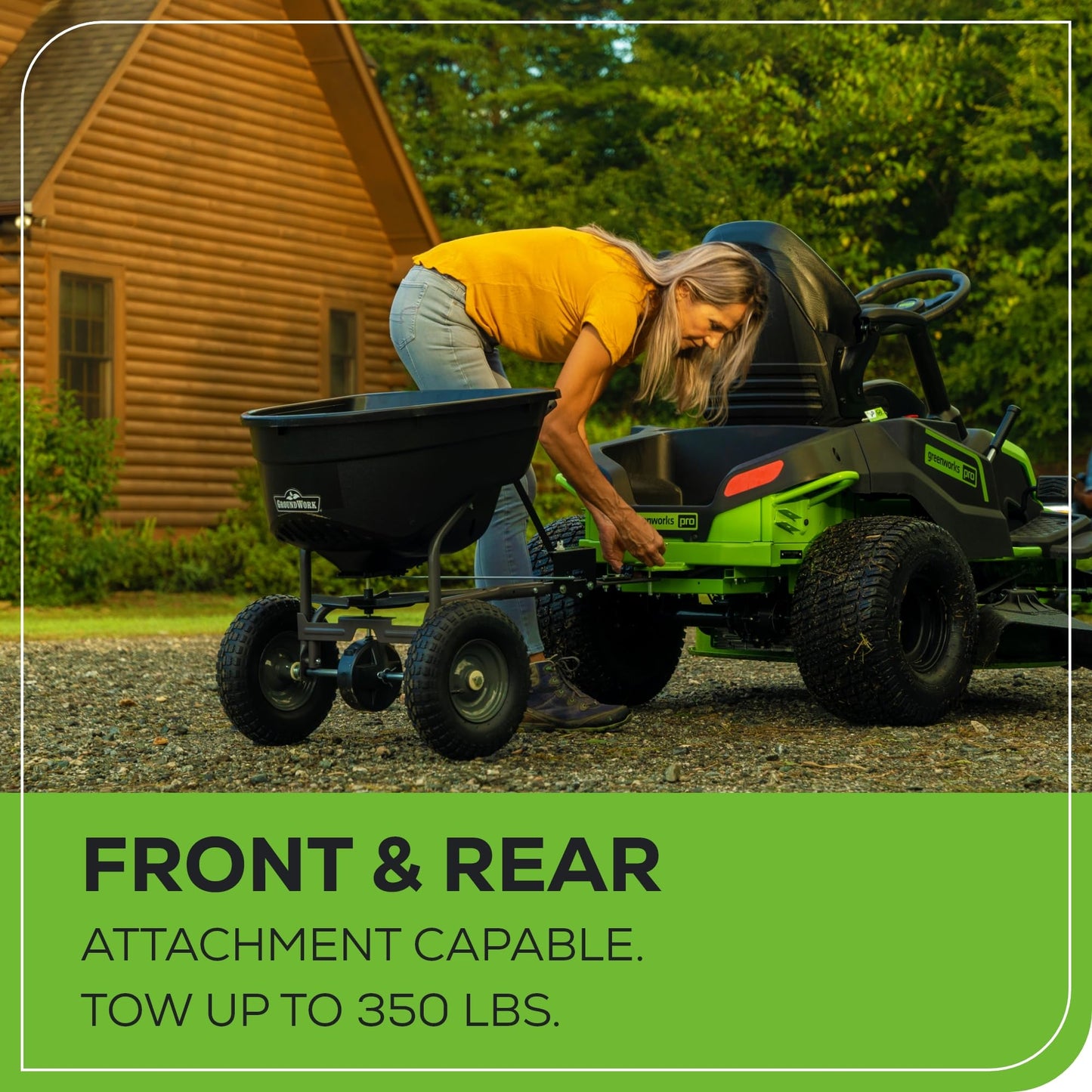 Greenworks 60V 42” Cordless Electric CrossoverT Riding Mower, (4) 8.0Ah Batteries and (2) Dual Port Turbo Chargers