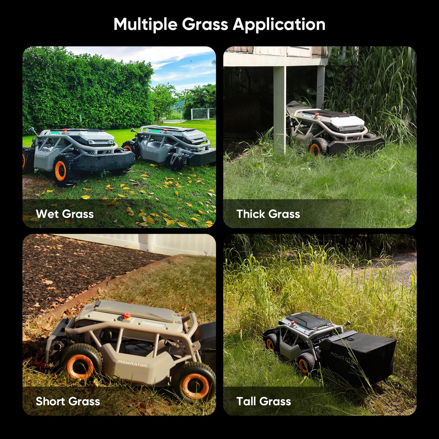 Mowrator Remote Control Lawn Mower S1 4WD 56V18Ah, Multi-Functions RC Lawn Mower with 1.5-4.3 Inch Cutting Height 21 Inch Real Blade for 75% Slope(37°) with Mowing 1.12 Acres