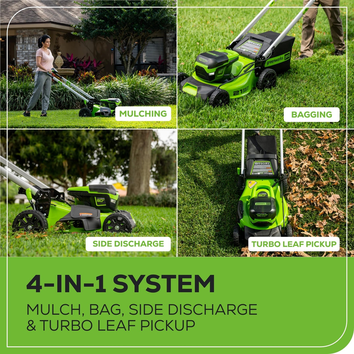 Greenworks 60V 21" Self-Propelled Cordless Lawn Mower, Brushless Motor, LED Lights, Includes 2X 4.0Ah Batteries & Rapid Dual-Port Charger(75+ Tool Compatibility, 45Min Runtime)